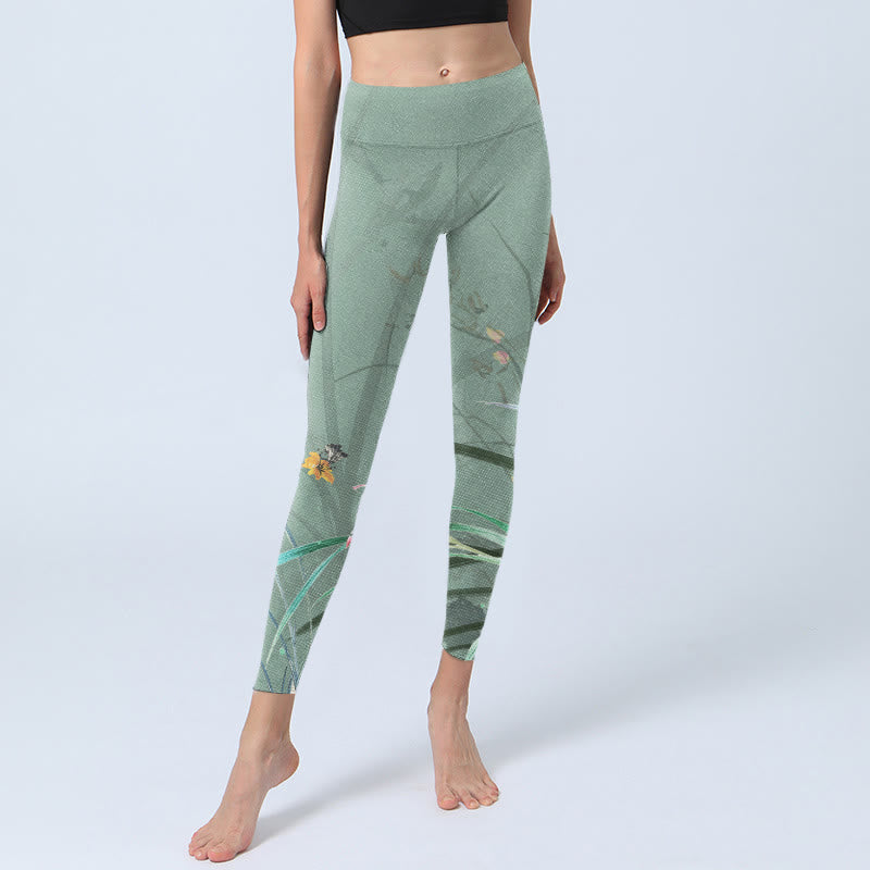 Buddha Stones Weiß Rosa Orchideen Blätter Print Gym Leggings Damen Yogahose - image 6