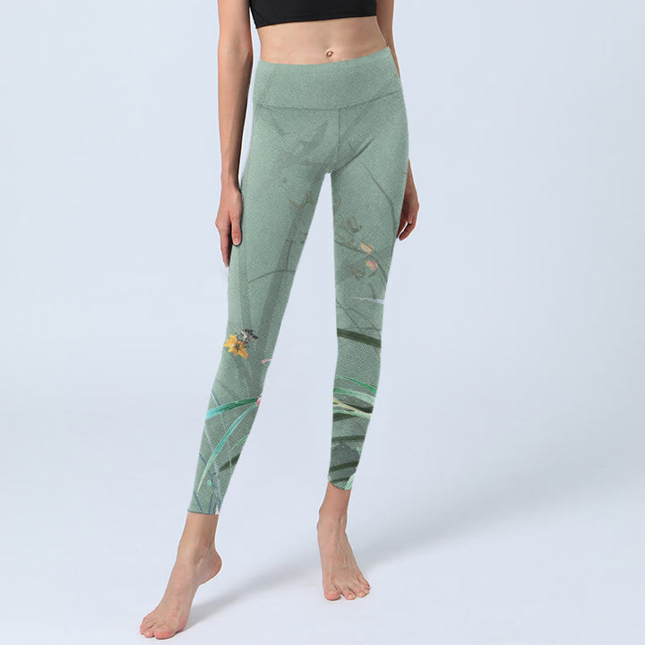 Buddha Stones Weiß Rosa Orchideen Blätter Print Gym Leggings Damen Yogahose - image 6