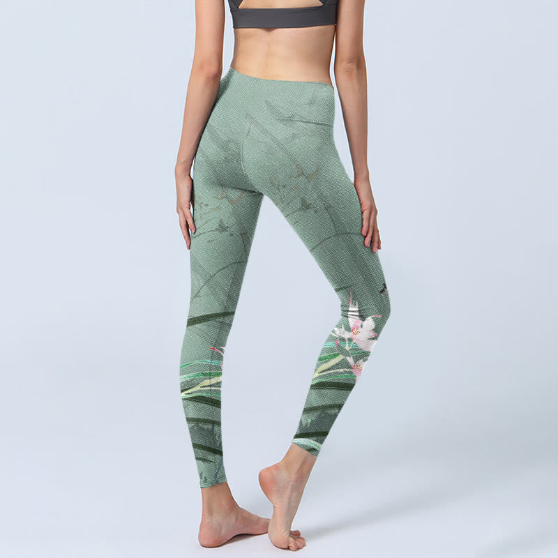 Buddha Stones Weiß Rosa Orchideen Blätter Print Gym Leggings Damen Yogahose - image 5