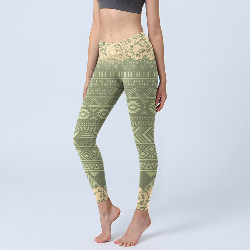 Buddha Stones ​​Blumen Geometrische Formen Gym Leggings frauen Yoga Hosen - GelbGrün - US18， UK/AU22，EU50 (4XL) - image 1