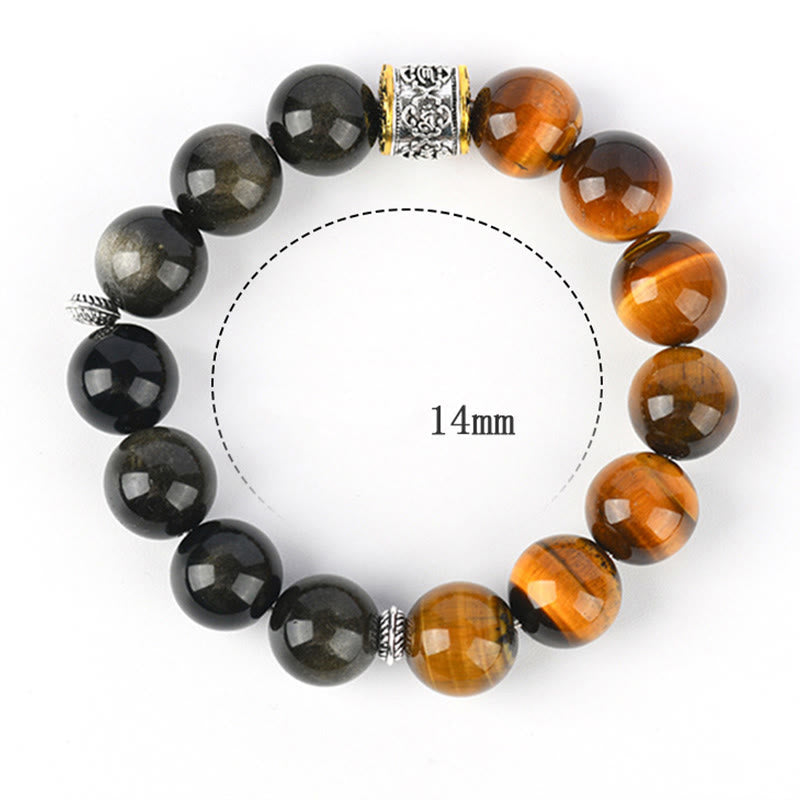 Armband mit Buddha Stones, Tigerauge, Goldglanz, Obsidian, Om Mani Padme Hum