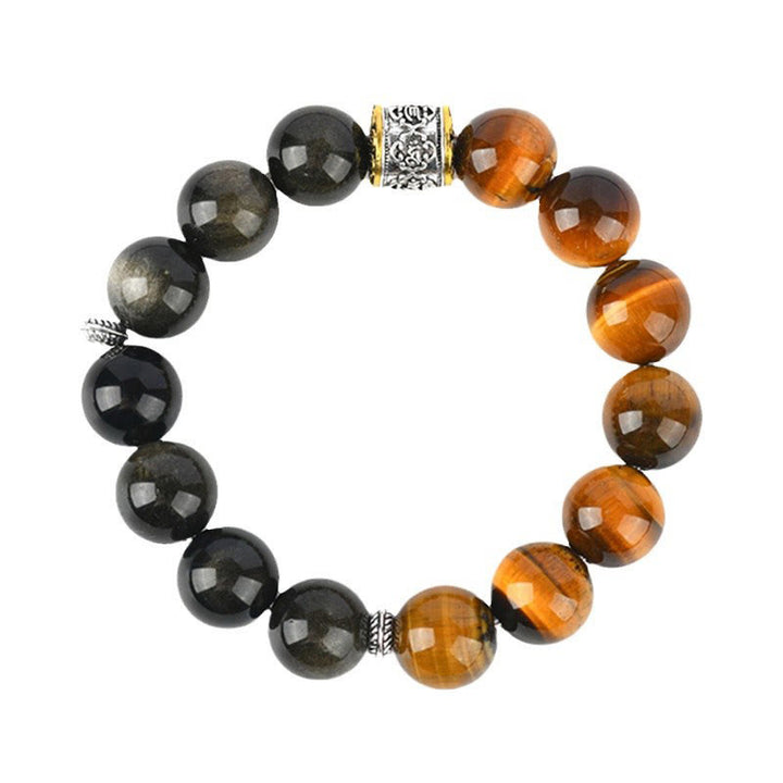 Armband mit Buddha Stones, Tigerauge, Goldglanz, Obsidian, Om Mani Padme Hum