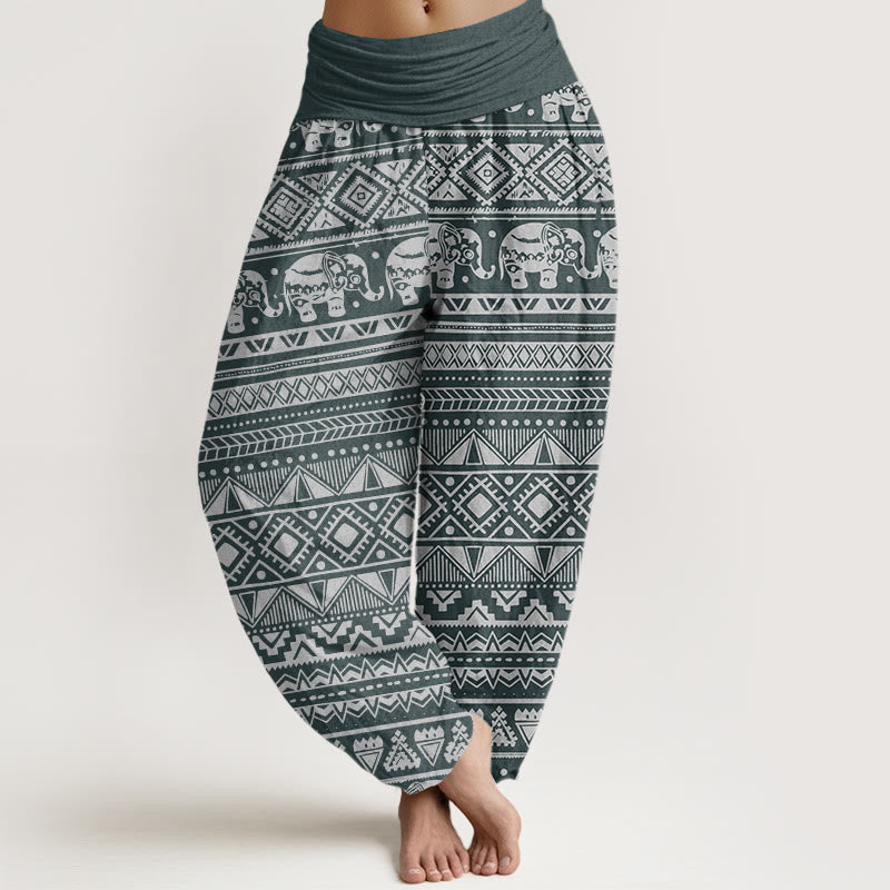Buddha Stones Lässige Haremshose mit Elefanten-Motiv, geometrische Figur, elastische Taille für Damen - Schiefergrau - US22， UK/AU26，EU54 (6XL) - image 5