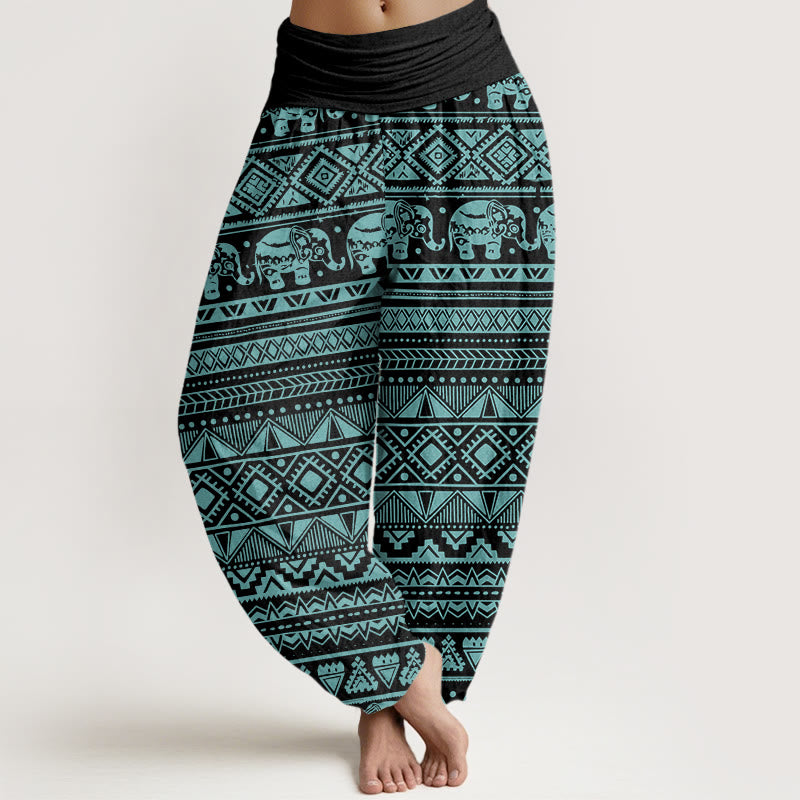 Buddha Stones Lässige Haremshose mit Elefanten-Motiv, geometrische Figur, elastische Taille für Damen - Mitteltürkis - US22， UK/AU26，EU54 (6XL) - image 8