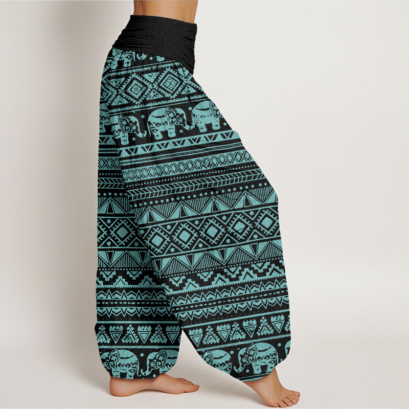 Buddha Stones Lässige Haremshose mit Elefanten-Motiv, geometrische Figur, elastische Taille für Damen - image 9