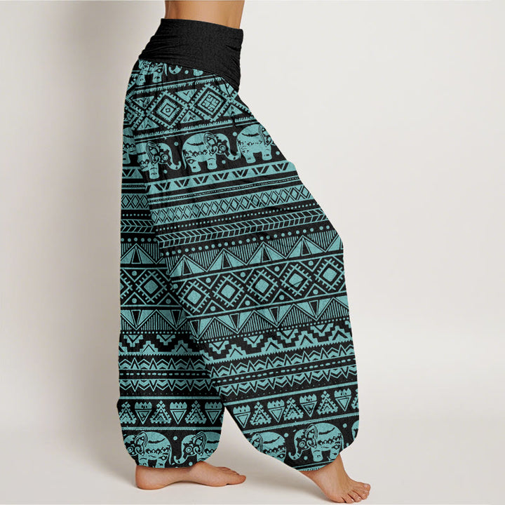 Buddha Stones Lässige Haremshose mit Elefanten-Motiv, geometrische Figur, elastische Taille für Damen - image 9