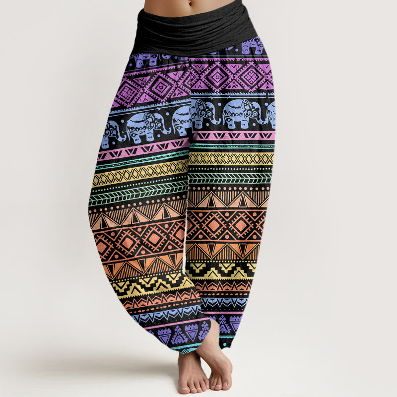 Buddha Stones Lässige Haremshose mit Elefanten-Motiv, geometrische Figur, elastische Taille für Damen - Schwarz - US22， UK/AU26，EU54 (6XL) - image 1