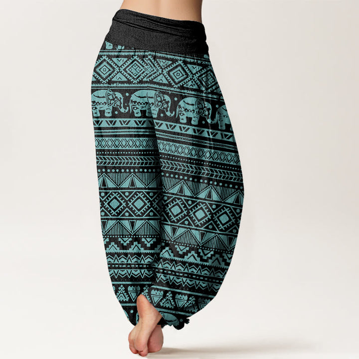 Buddha Stones Lässige Haremshose mit Elefanten-Motiv, geometrische Figur, elastische Taille für Damen - image 10
