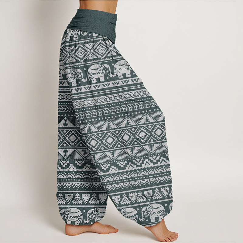 Buddha Stones Lässige Haremshose mit Elefanten-Motiv, geometrische Figur, elastische Taille für Damen - image 6