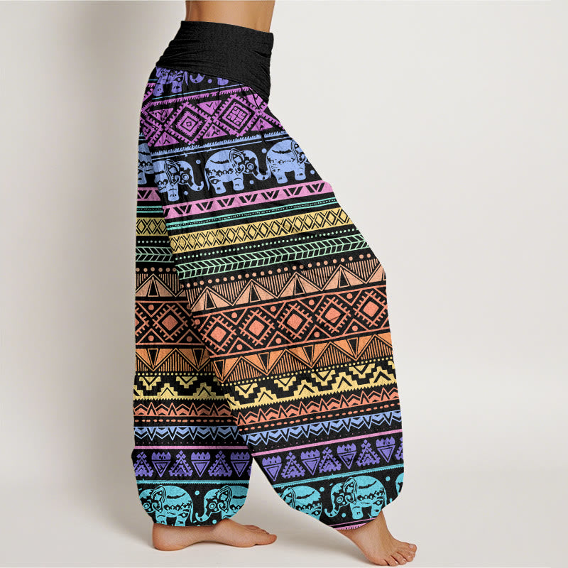 Buddha Stones Lässige Haremshose mit Elefanten-Motiv, geometrische Figur, elastische Taille für Damen - image 2