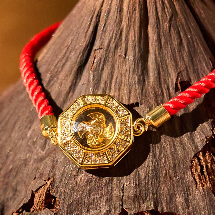 Buddha Stones Kupfer Messing drehbare Windmühle Feng Sheng Shui Qi rote Schnur Glaube geflochtenes Armband