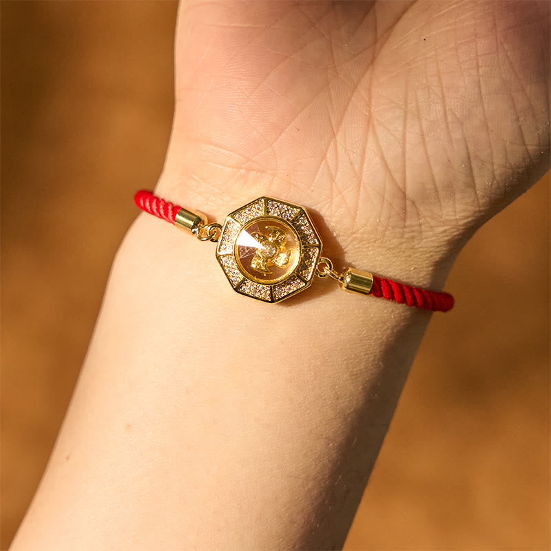 Buddha Stones Kupfer Messing drehbare Windmühle Feng Sheng Shui Qi rote Schnur Glaube geflochtenes Armband