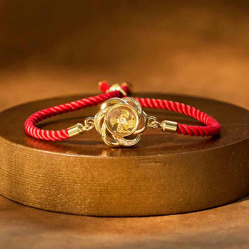 Buddha Stones, drehbar, Pflaumenrot, Schnur, Kupfer, Messing, Windmühle, Feng Sheng Shui, Qi-Schutz, geflochtenes Armband - Windmühle aus Kupfer, Messing, Pflaumenfarben, rote Schnur (verstellbar) - image 0
