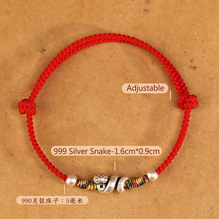 Fußkettchen „Jahr der Schlange“ von Buddha Stones aus 999er Sterlingsilber mit roter Schnur