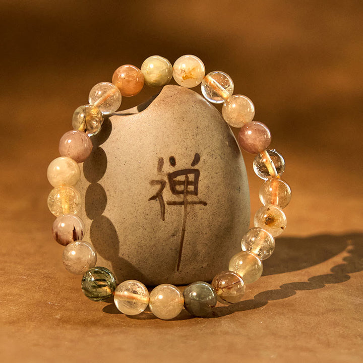 Buddha Stones Armband aus natürlichem, mehrfarbigem Rutilquarz für spirituelles Wachstum