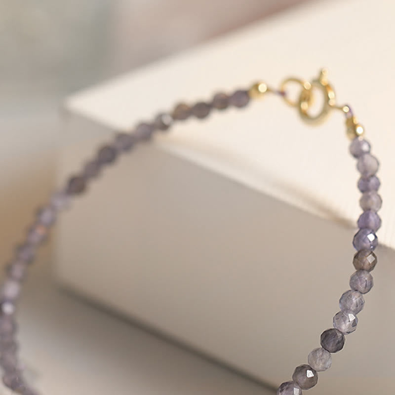 Buddha Stones , 3 mm, Amethyst, Iolith, ultradünne Perlen, 14 Karat vergoldetes Kupfer-Kommunikationsarmband - image 11