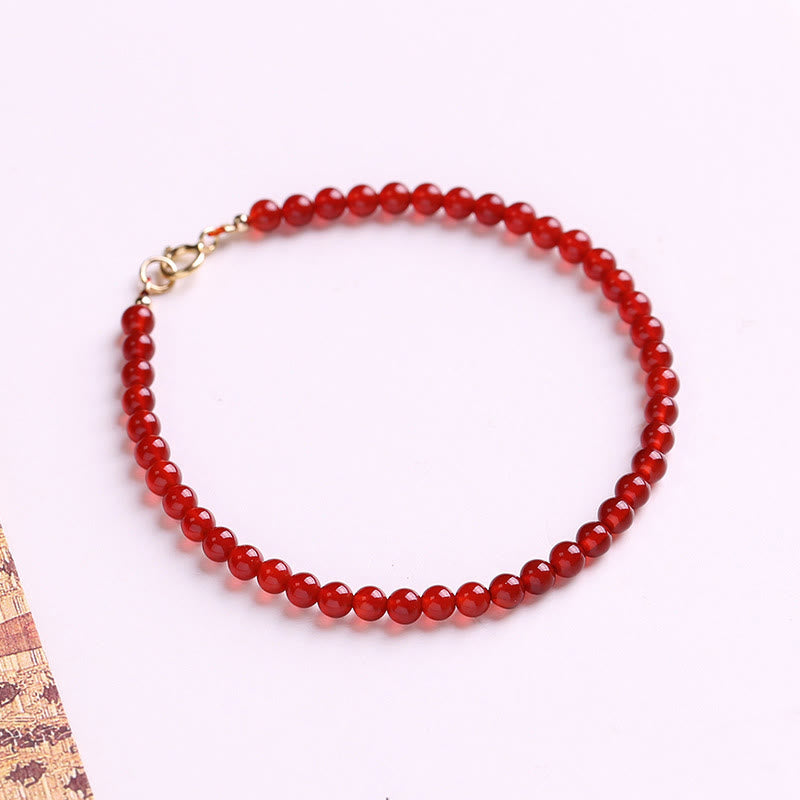 Buddha Stones Kleines rotes Achat-Armband mit ultradünnen Perlen