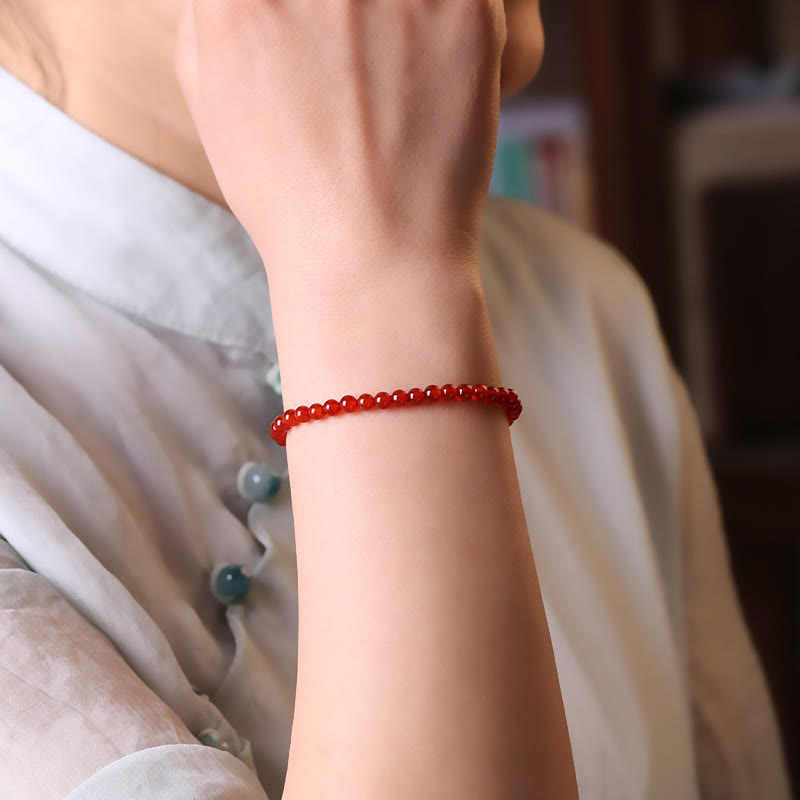 Buddha Stones Kleines rotes Achat-Armband mit ultradünnen Perlen