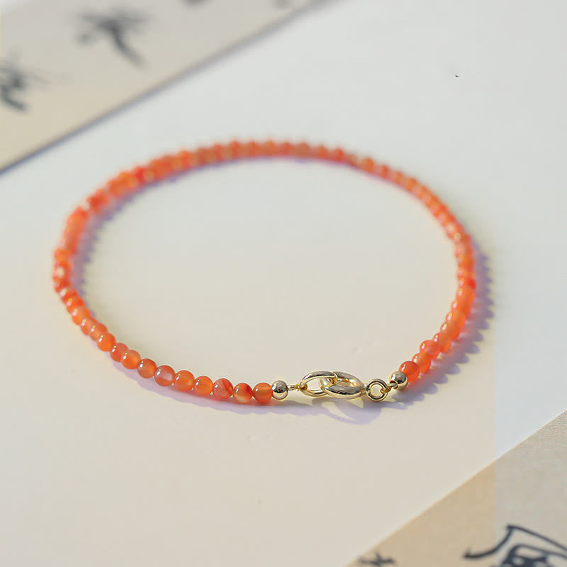 Buddha Stones Natürliches Kirsch-Persimmon-Achat-Armband mit ultradünnen Perlen