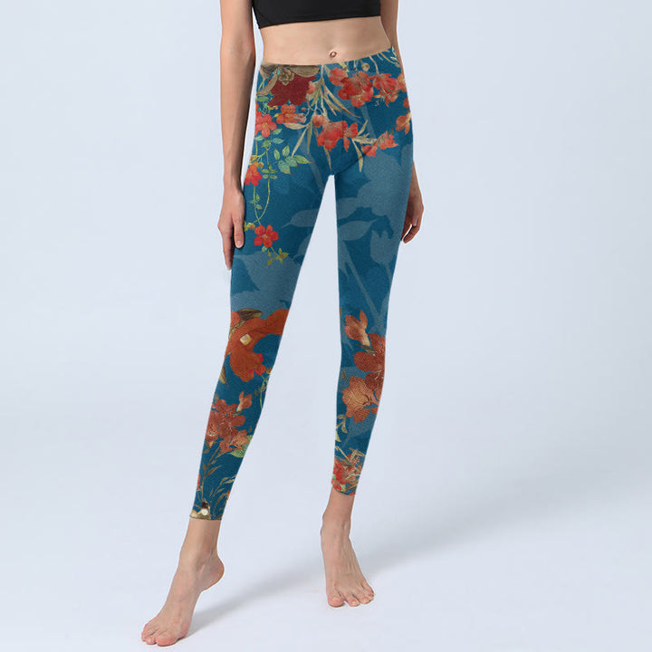Buddha Stones ​​Blau Rot Blumen Vögel Druck Gym Leggings frauen Yoga Hosen - image 5