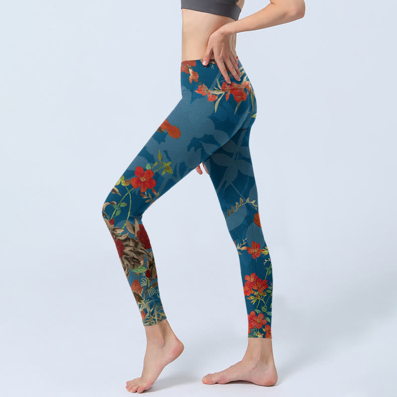 Buddha Stones Blau Rot Blumen Vögel Druck Gym Leggings frauen Yoga Hosen