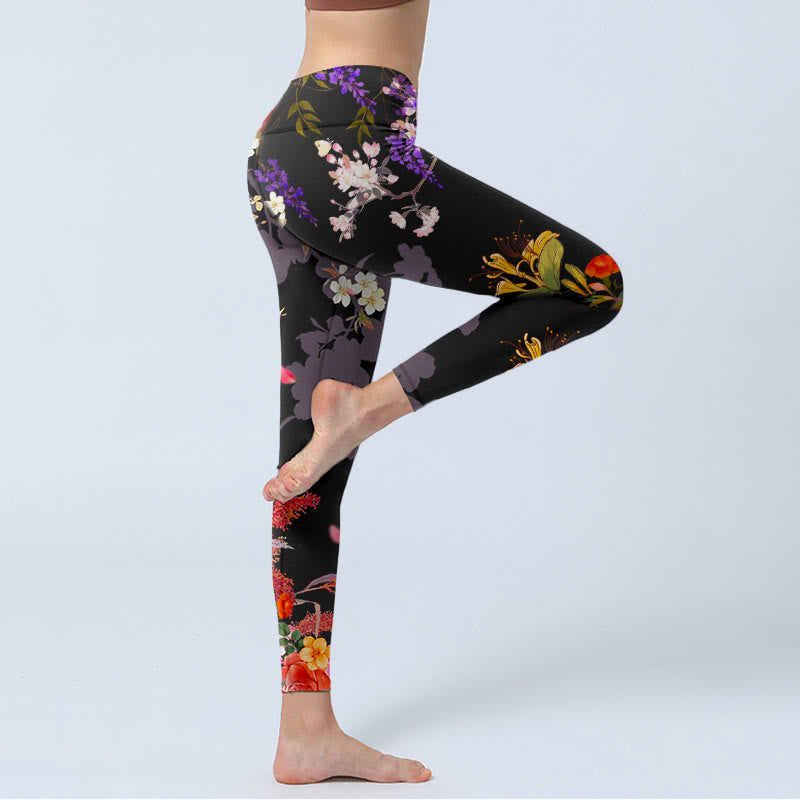 Buddha Stones Schwarze bunte Blumen Druck Gym Leggings Damen Yoga Hose - image 3