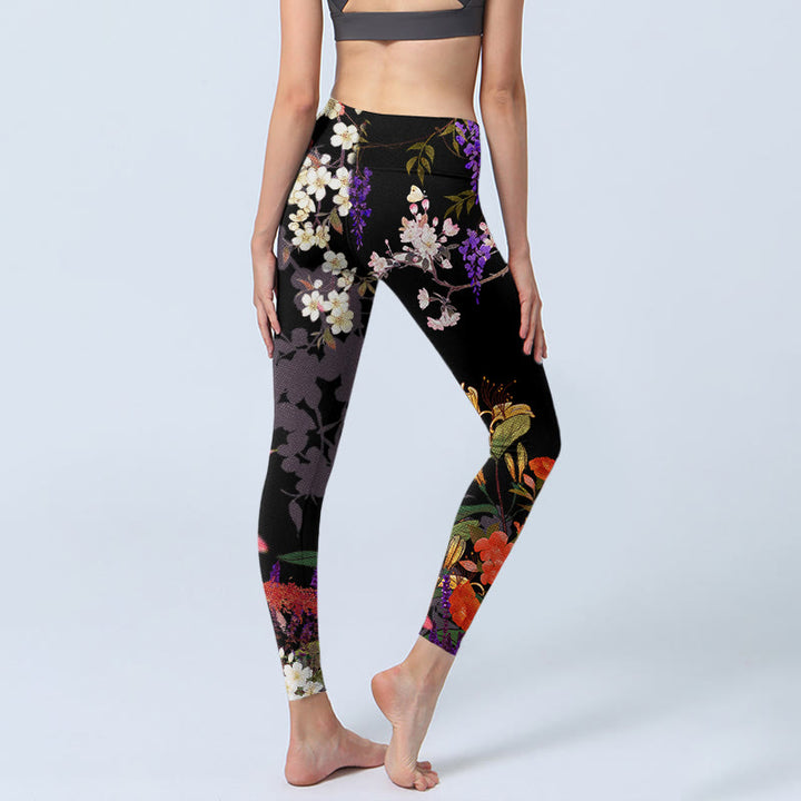 Buddha Stones Schwarze bunte Blumen Druck Gym Leggings Damen Yoga Hose - image 4