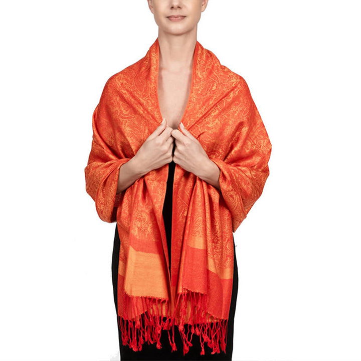 Buddha Stones, tibetischer Cashew-Jacquard-Quasten-Schal, Frühling, Herbst, Winter, warmer, kuscheliger Schal - Dunkelorange 180 x 70 cm - image 27