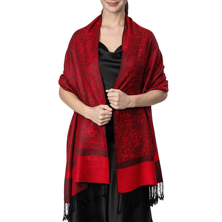 Buddha Stones, tibetischer Cashew-Jacquard-Quasten-Schal, Frühling, Herbst, Winter, warmer, kuscheliger Schal - Rot 180*70cm - image 24