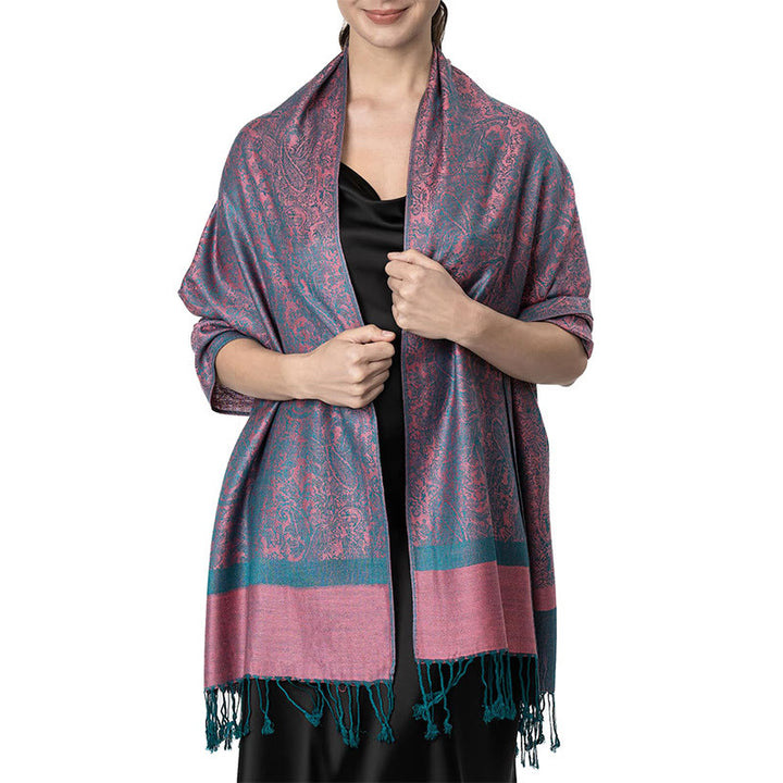 Buddha Stones, tibetischer Cashew-Jacquard-Quasten-Schal, Frühling, Herbst, Winter, warmer, kuscheliger Schal - RosyBrown 180*70cm - image 33