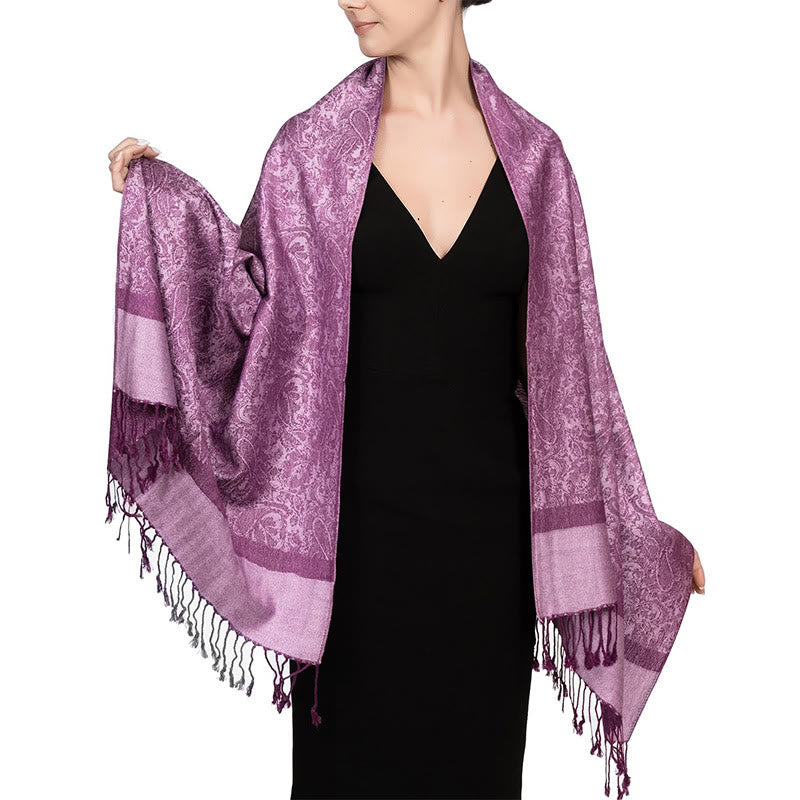 Buddha Stones, tibetischer Cashew-Jacquard-Quasten-Schal, Frühling, Herbst, Winter, warmer, kuscheliger Schal - Magenta 180*70cm - image 35