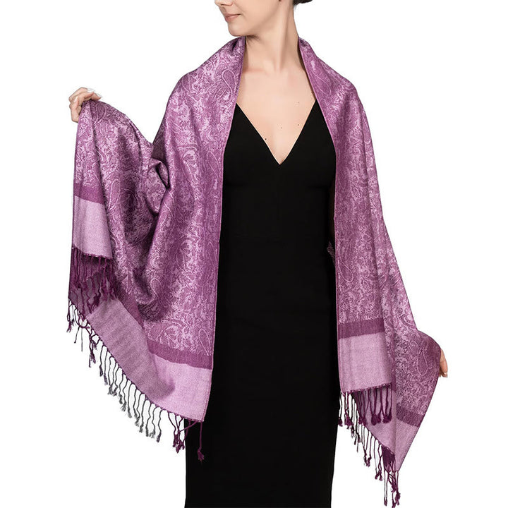 Buddha Stones, tibetischer Cashew-Jacquard-Quasten-Schal, Frühling, Herbst, Winter, warmer, kuscheliger Schal - Magenta 180*70cm - image 35