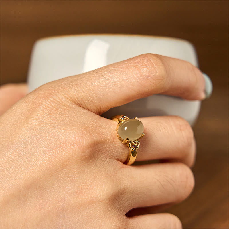 Buddha Stones Natürlicher Hetian Jade Ei Herzförmiger Kupfer Glück Offener Ring - image 2