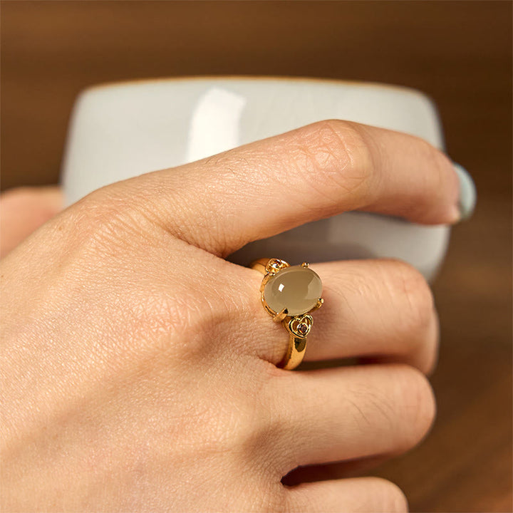 Buddha Stones Natürlicher Hetian Jade Ei Herzförmiger Kupfer Glück Offener Ring - image 2