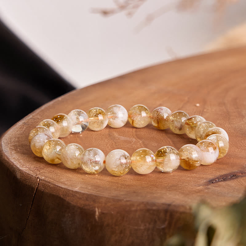 Buddha Stones Wohlstandsarmband aus natürlichem Citrin und Schneeflockenkristall