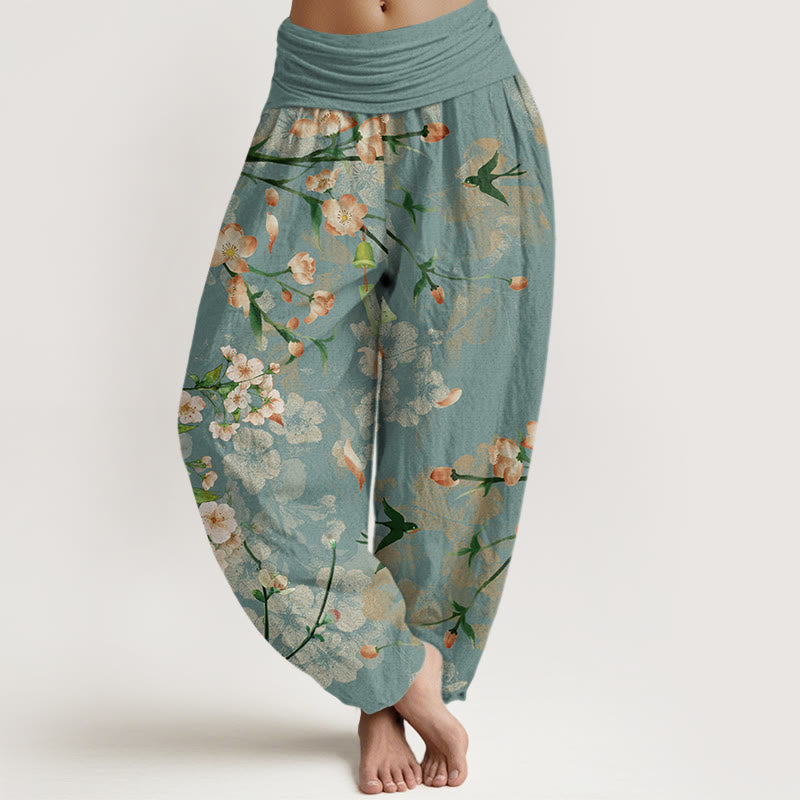 Buddha Stones Pfirsichblüten Fliegende Gänse Muster Damen Haremshose mit elastischer Taille - MittelAquamarin - US22， UK/AU26，EU54 (6XL) - image 1