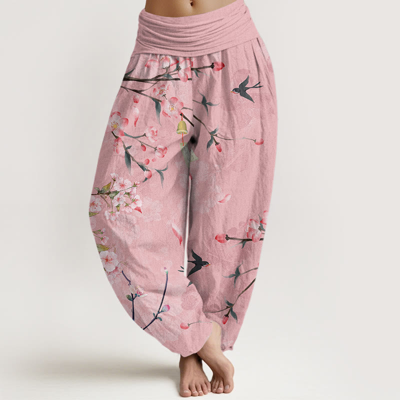 Haremshose aus Baumwolle mit Buddha Stones , Pfirsichblüten- und Gänsemuster sowie elastischem Bund für Damen - Rosa - US22, UK/AU26, EU54 (6XL) - image 4