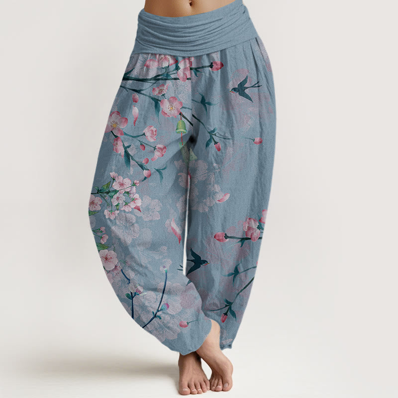 Buddha Stones Pfirsichblüten Fliegende Gänse Muster Damen Haremshose mit elastischer Taille - KornblumeBlau - US22， UK/AU26，EU54 (6XL) - image 8