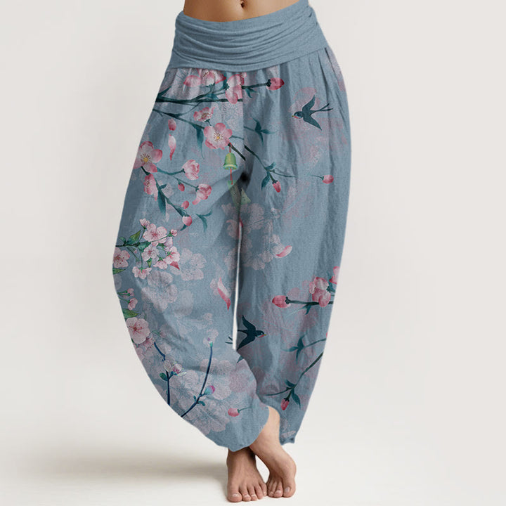 Buddha Stones Pfirsichblüten Fliegende Gänse Muster Damen Haremshose mit elastischer Taille - KornblumeBlau - US22， UK/AU26，EU54 (6XL) - image 8