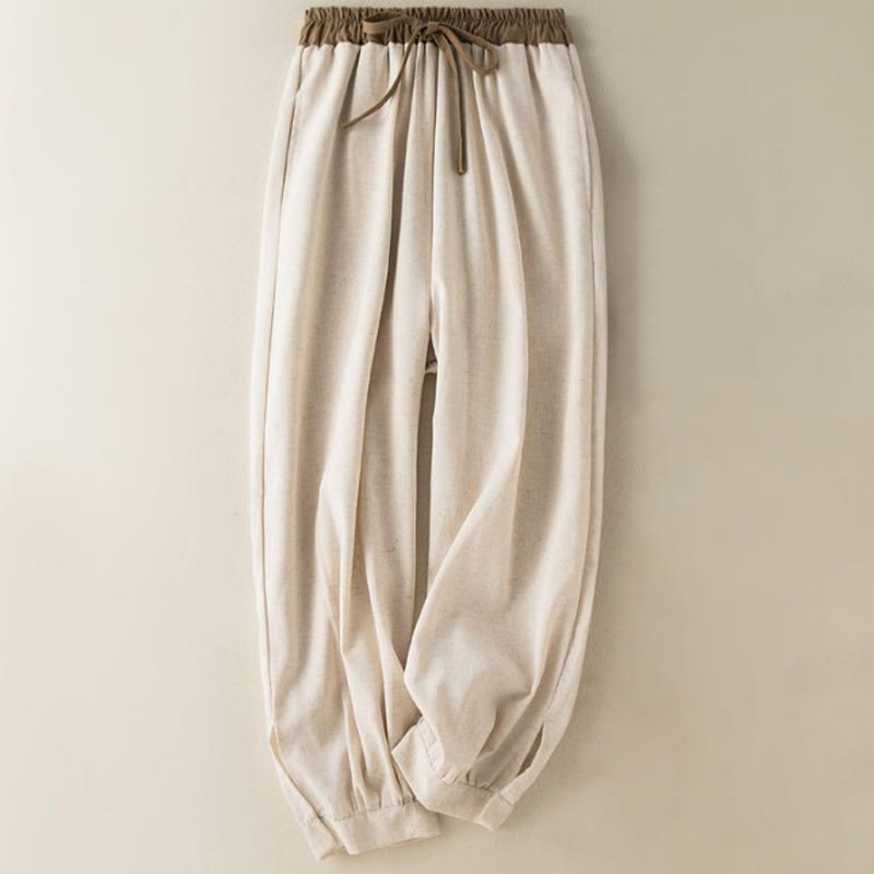 Buddha Stones – Schlichte Haremshose aus Baumwolle mit Kordelzug und Taschen für Damen - Beige - US16， UK/AU20，EU48 (3XL) - image 0