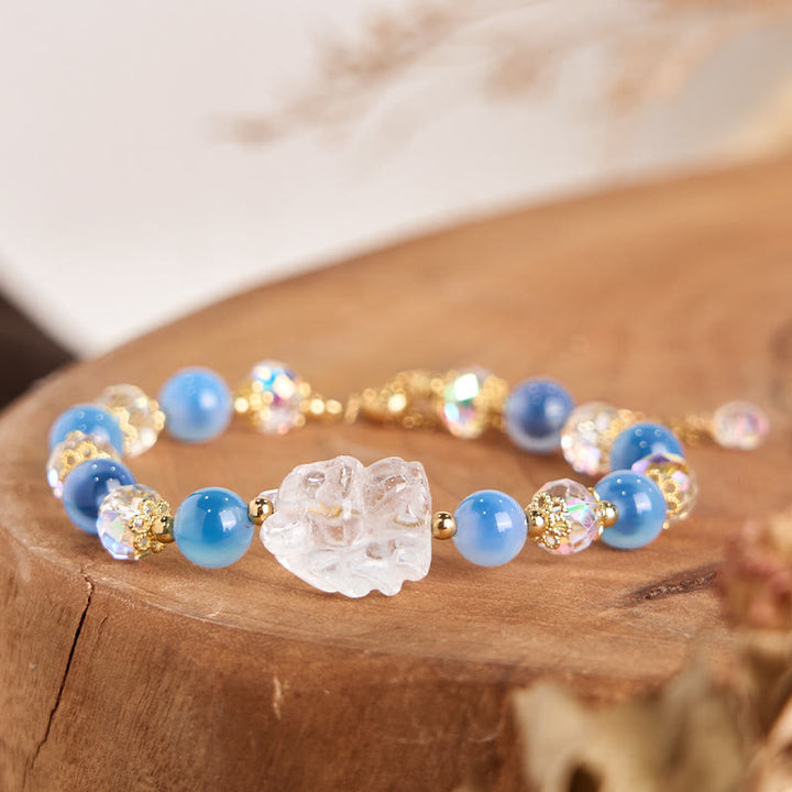 Buddha Stones Natürlicher blauer Bonbon-Achat weißer Kristall Neunschwänziger Fuchs Harmonie Armband