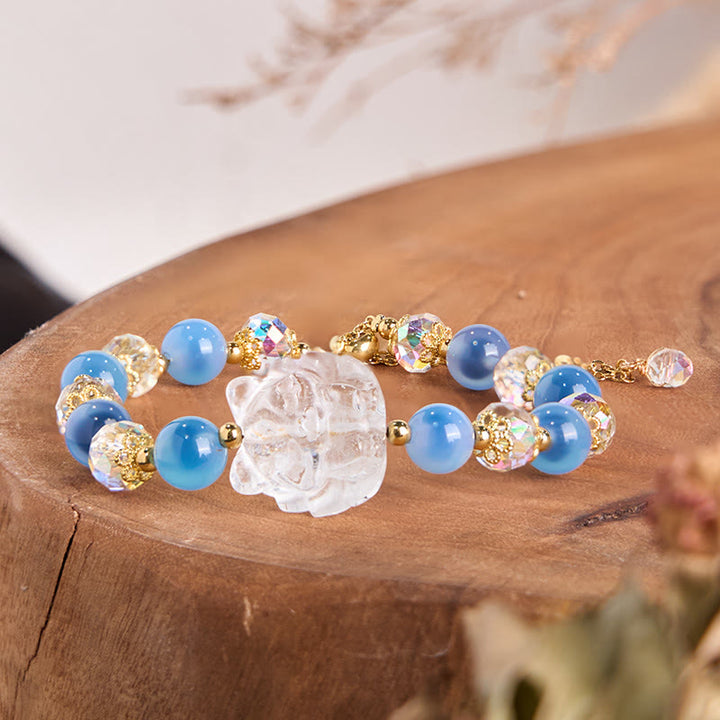 Buddha Stones Natürlicher blauer Bonbon-Achat weißer Kristall Neunschwänziger Fuchs Harmonie Armband