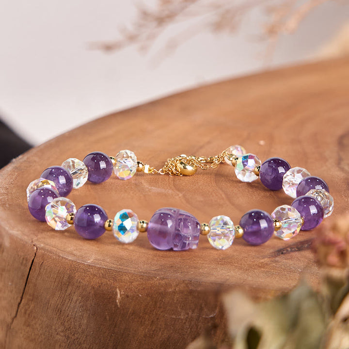 Buddha Stones Natürliches Amethyst-Pixiu-Kristall-Balance-Armband