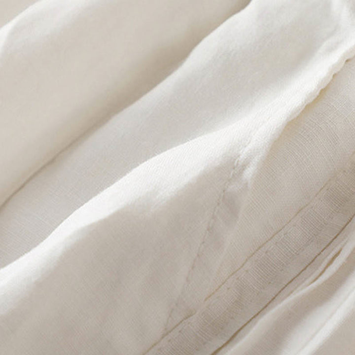 Buddha Stones Lässige, einfarbige, seitliche Faltenhose aus Baumwollleinen für Damen mit weitem Bein und Taschen - image 15