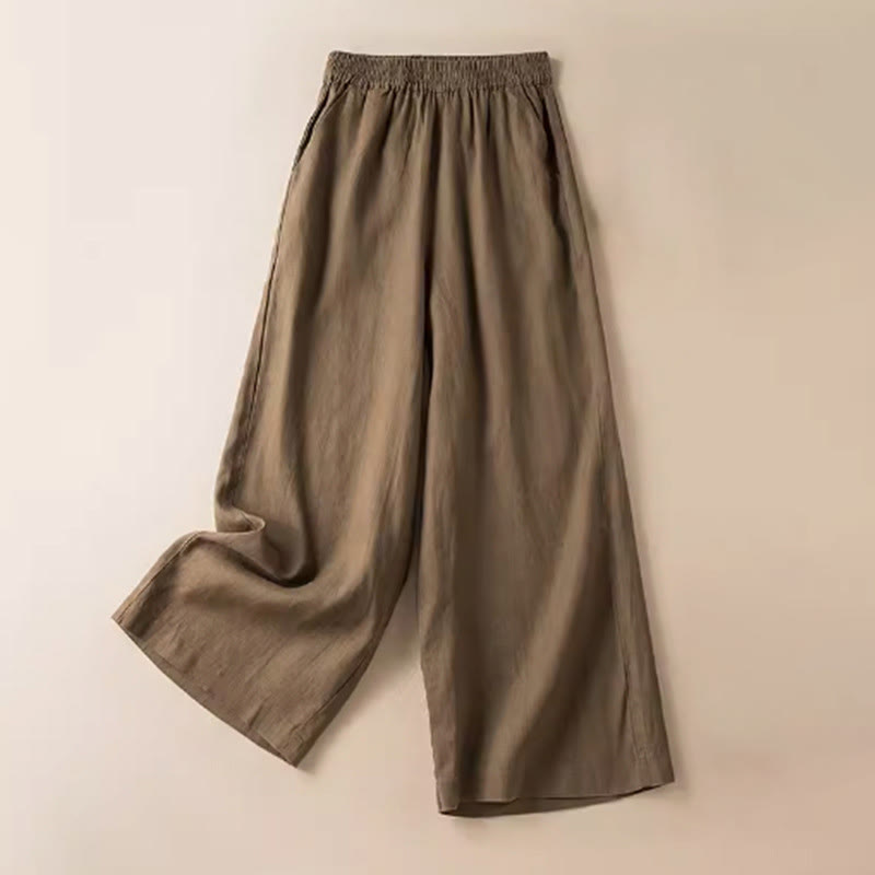 Buddha Stones Lässige, einfarbige Hose aus Baumwollleinen mit weitem Bein und Taschen für Damen - Dunkle Goldrute - US12， UK/AU16，EU44 (3XL) - image 1