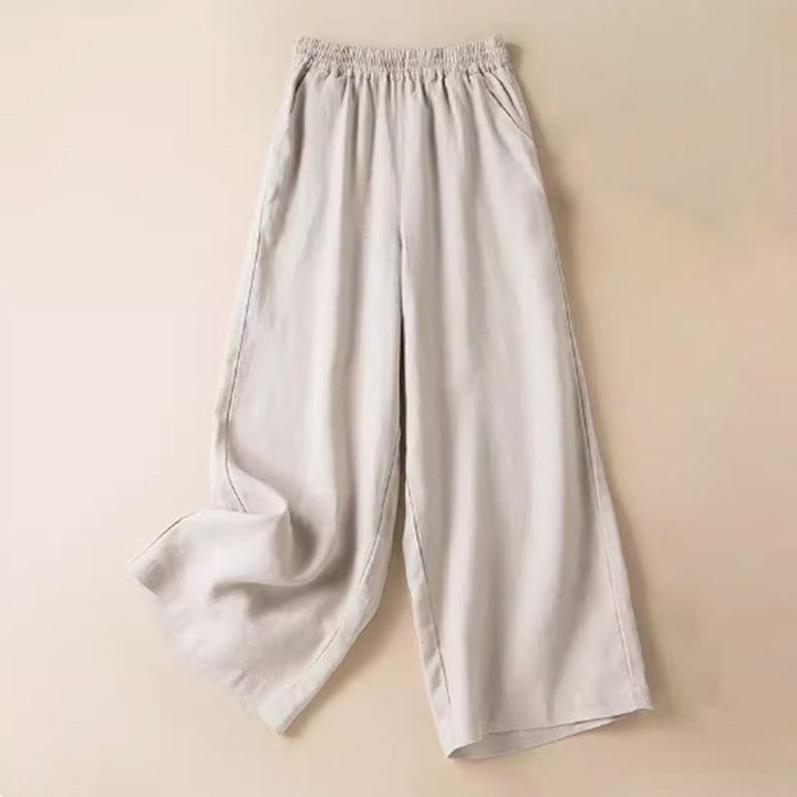 Buddha Stones Lässige, einfarbige Hose aus Baumwollleinen mit weitem Bein und Taschen für Damen - Beige - US12， UK/AU16，EU44 (3XL) - image 22