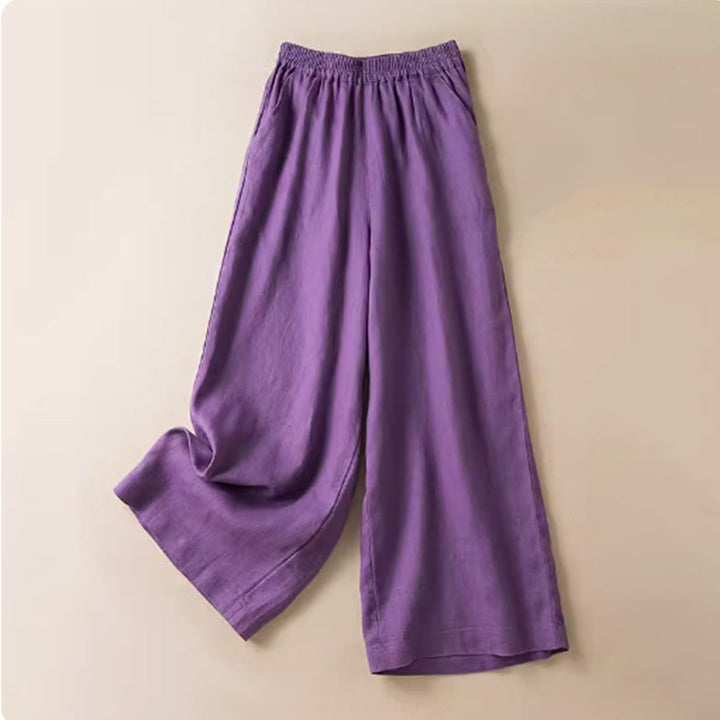 Buddha Stones Lässige, einfarbige Hose aus Baumwollleinen mit weitem Bein und Taschen für Damen - Lila - US12， UK/AU16，EU44 (3XL) - image 10