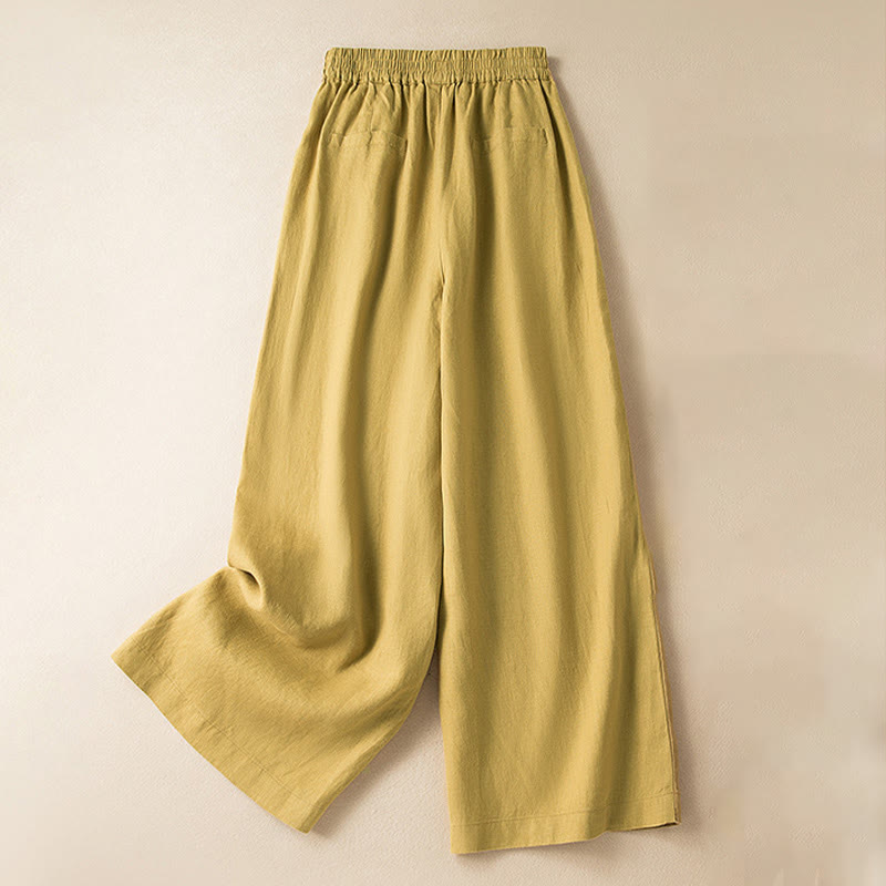 Buddha Stones Lässige, einfarbige Hose aus Baumwollleinen mit weitem Bein und Taschen für Damen - Gelb - US12， UK/AU16，EU44 (3XL) - image 29