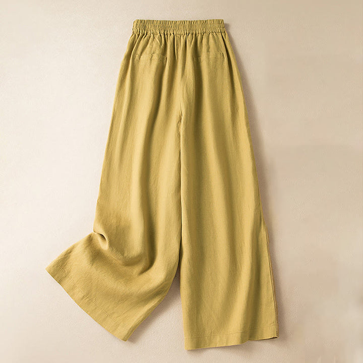Buddha Stones Lässige, einfarbige Hose aus Baumwollleinen mit weitem Bein und Taschen für Damen - Gelb - US12， UK/AU16，EU44 (3XL) - image 29
