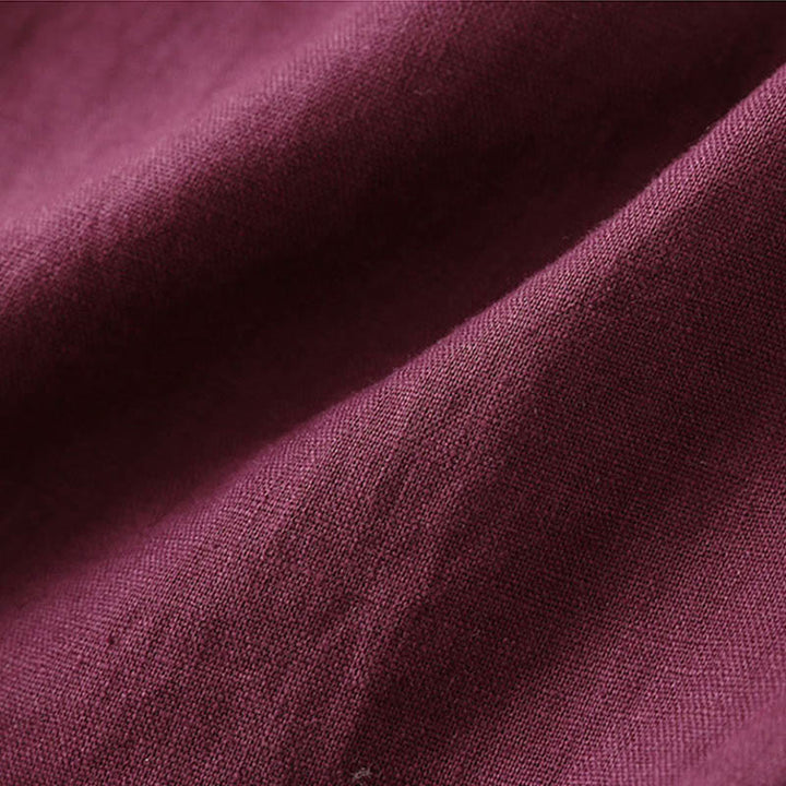 Buddha Stones Lässige, einfarbige, weit geschnittene Hose aus Baumwollleinen mit Schnürung für Damen - image 18